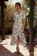 button front floral sage dress 