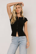 Vestia Button Up Tee in Black
