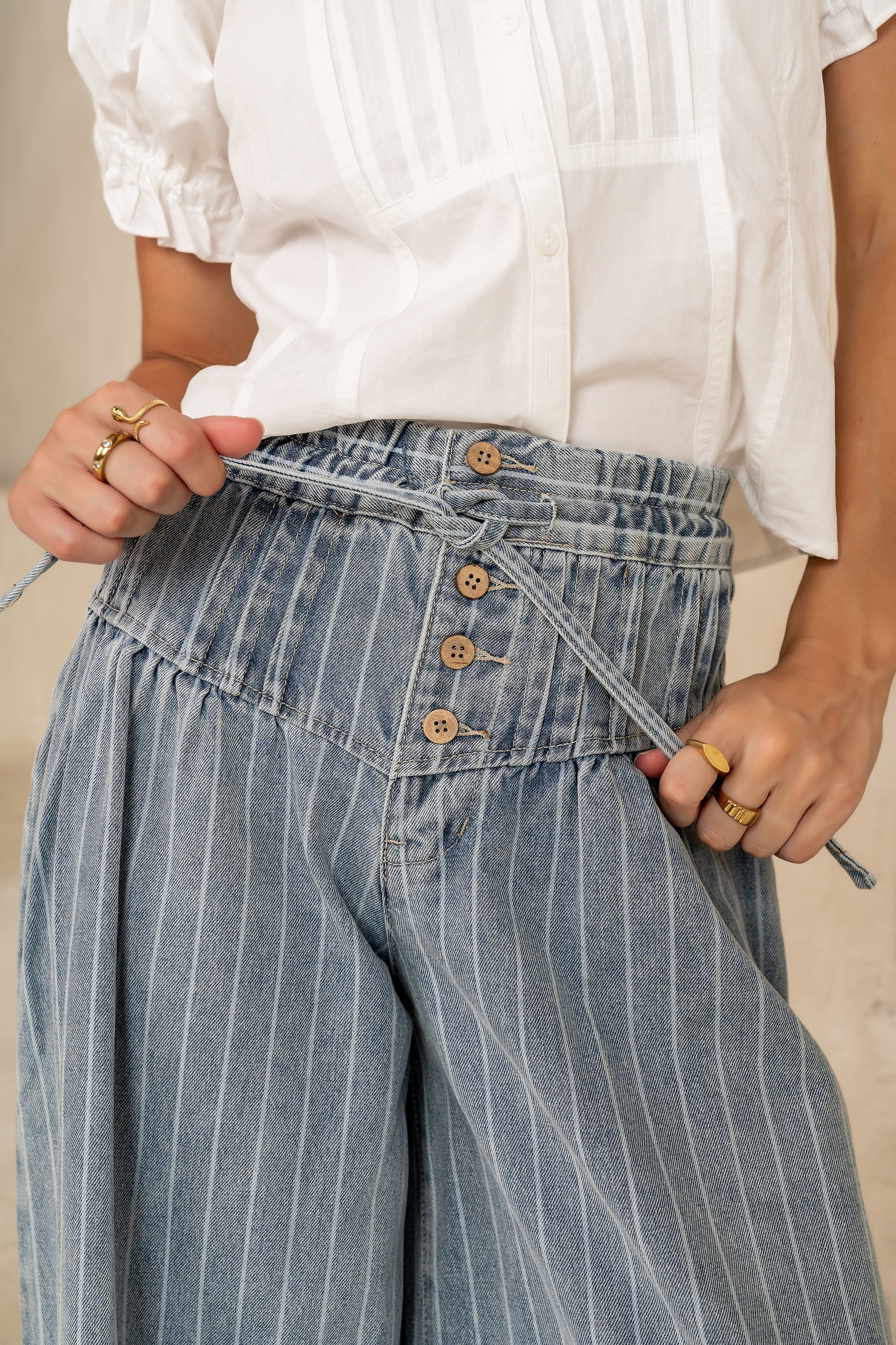Melanie Striped Wide Leg Pants in Light Wash - FINAL SALE