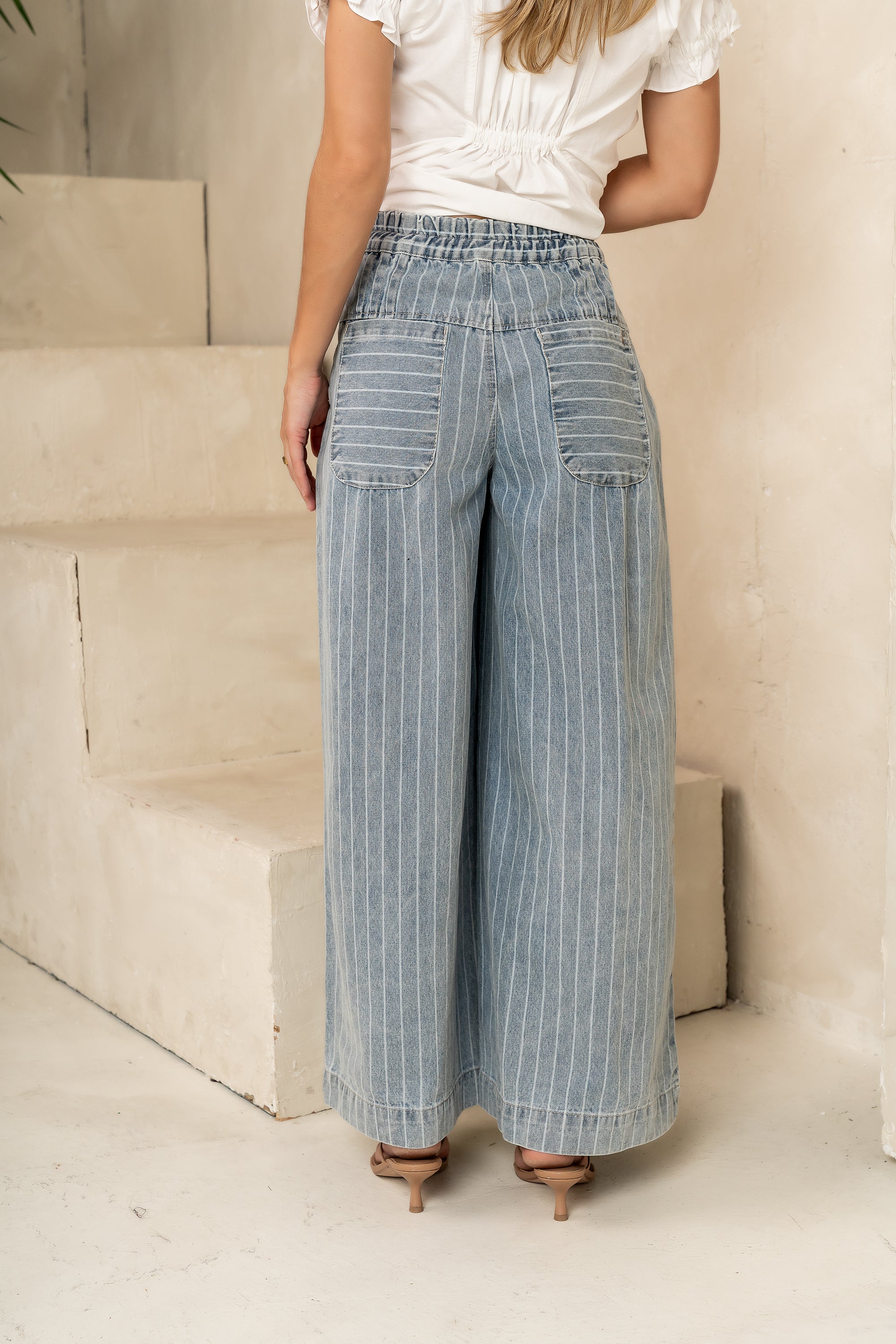 Melanie Striped Wide Leg Pants in Light Wash - FINAL SALE