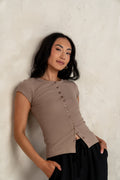 taupe button up top