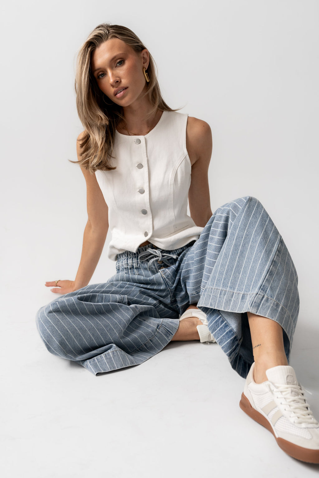 Melanie Striped Wide Leg Pants in Light Wash - FINAL SALE