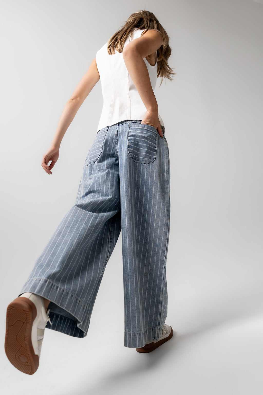 Melanie Striped Wide Leg Pants in Light Wash - FINAL SALE