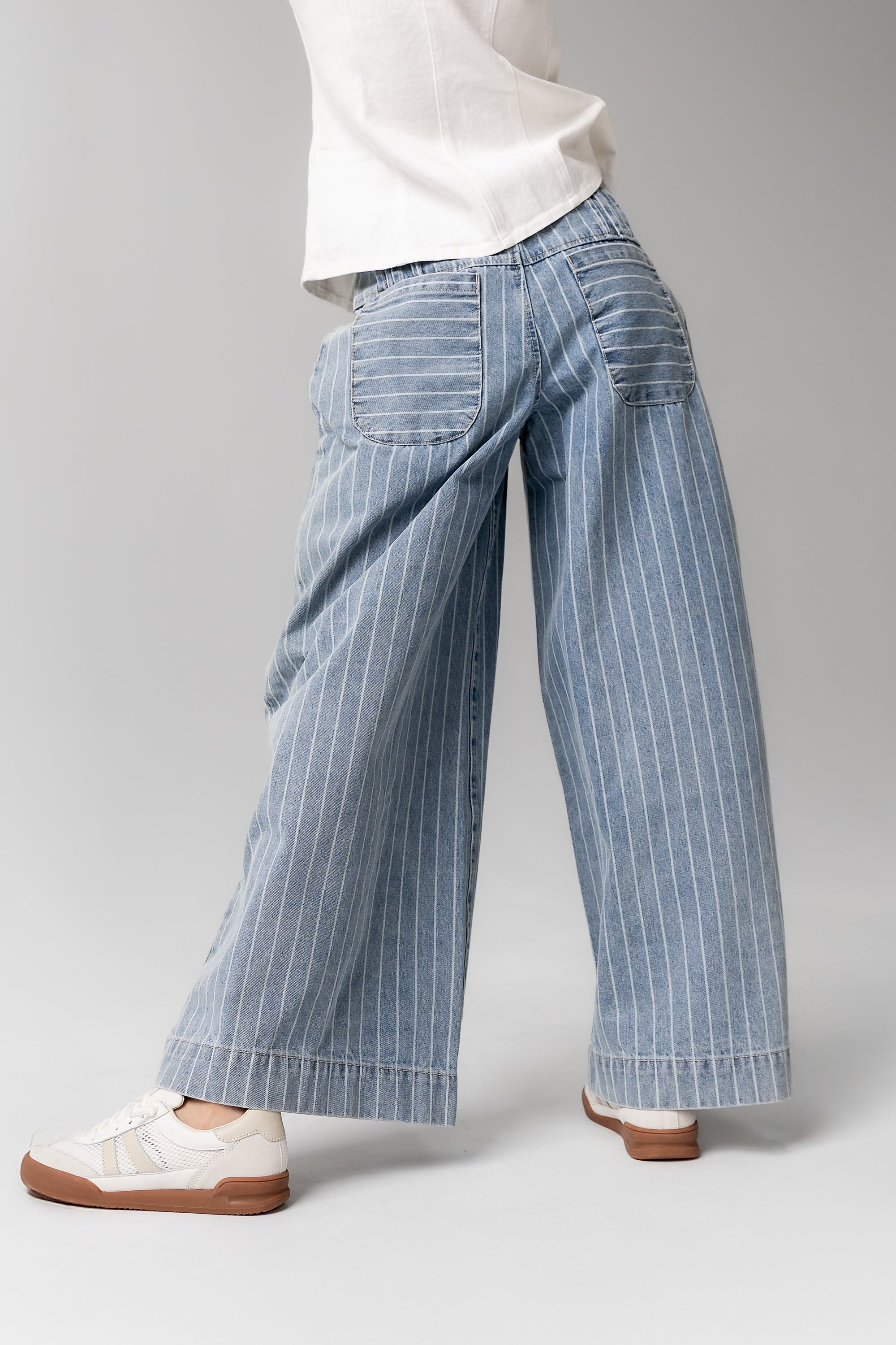 Melanie Striped Wide Leg Pants in Light Wash - FINAL SALE