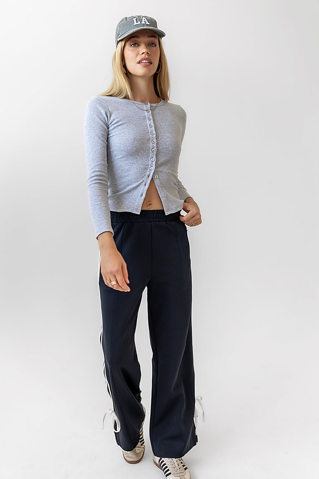 Mia Button Up Top in Grey