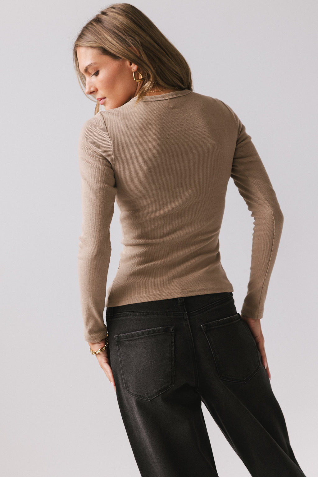 Mia Button Up Top in Taupe - FINAL SALE