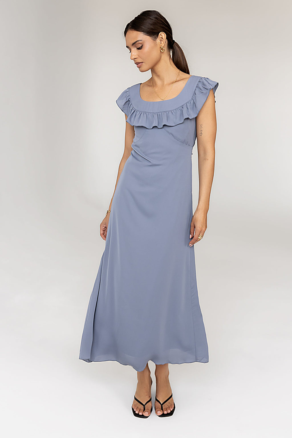 Lydia Ruffle Maxi Dress in Blue
