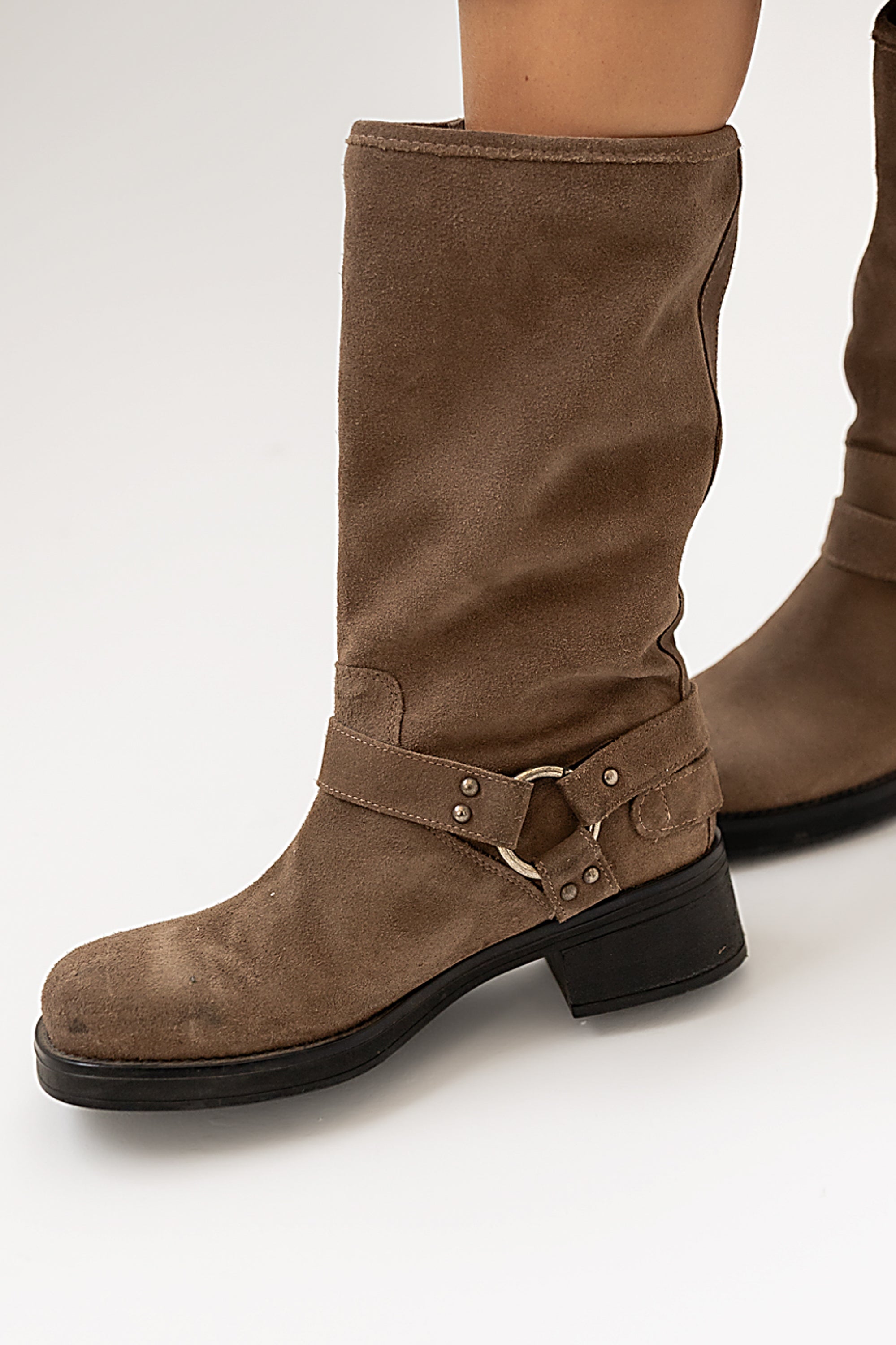 Steve Madden Astor Moto Boot in Taupe Suede