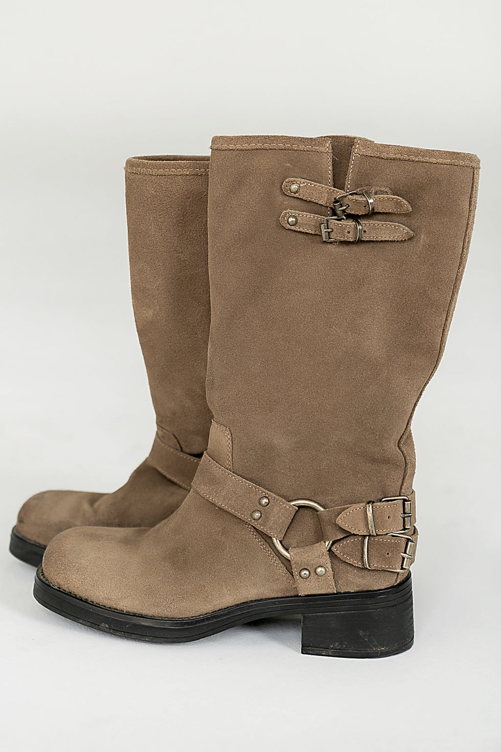 Steve Madden Astor Moto Boot in Taupe Suede