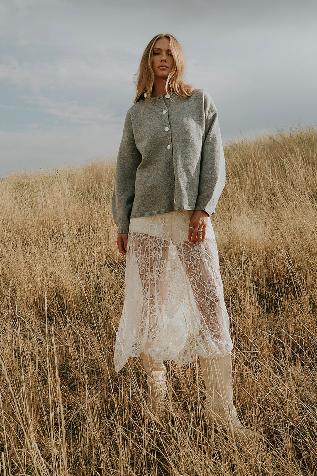 Kaia Knit Cardigan in Heather Grey