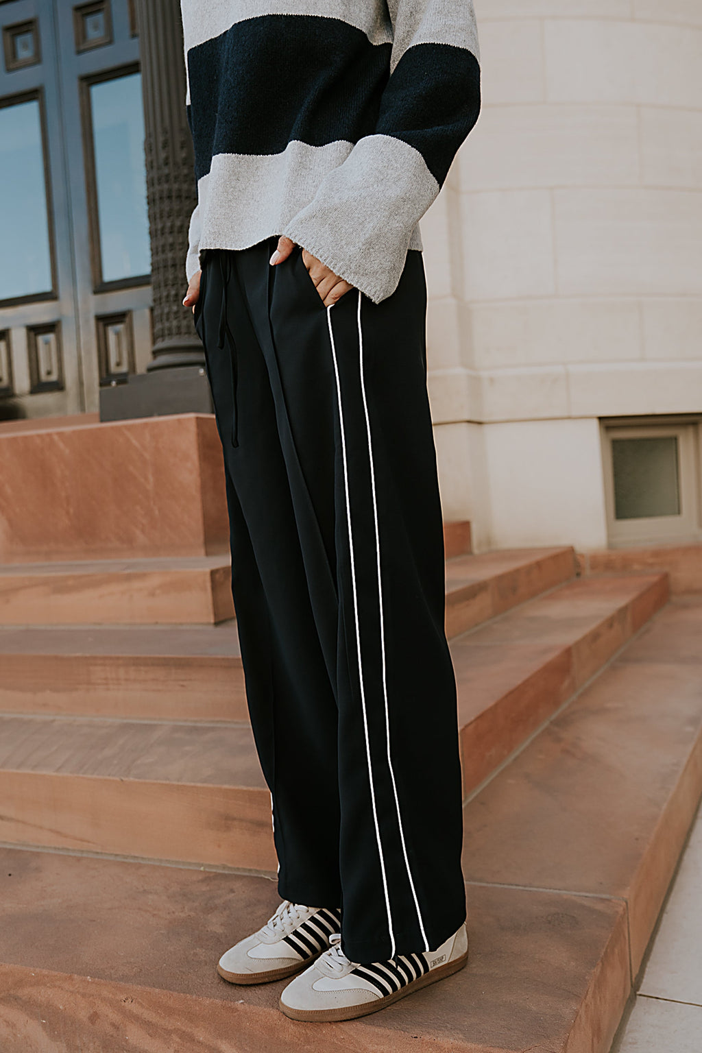 Emily Striped Wide Leg Pants in Navy