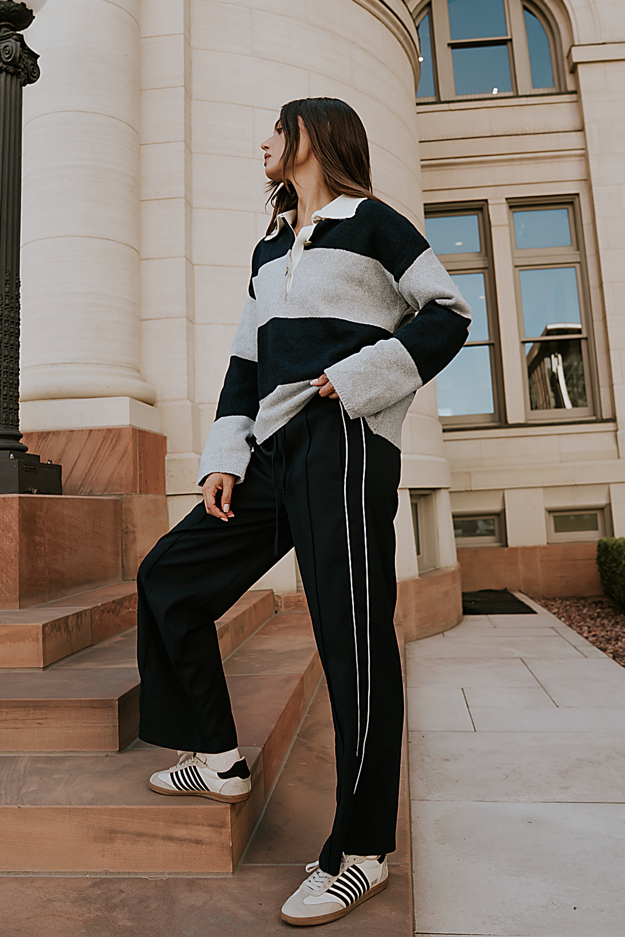 Emily Striped Wide Leg Pants in Navy