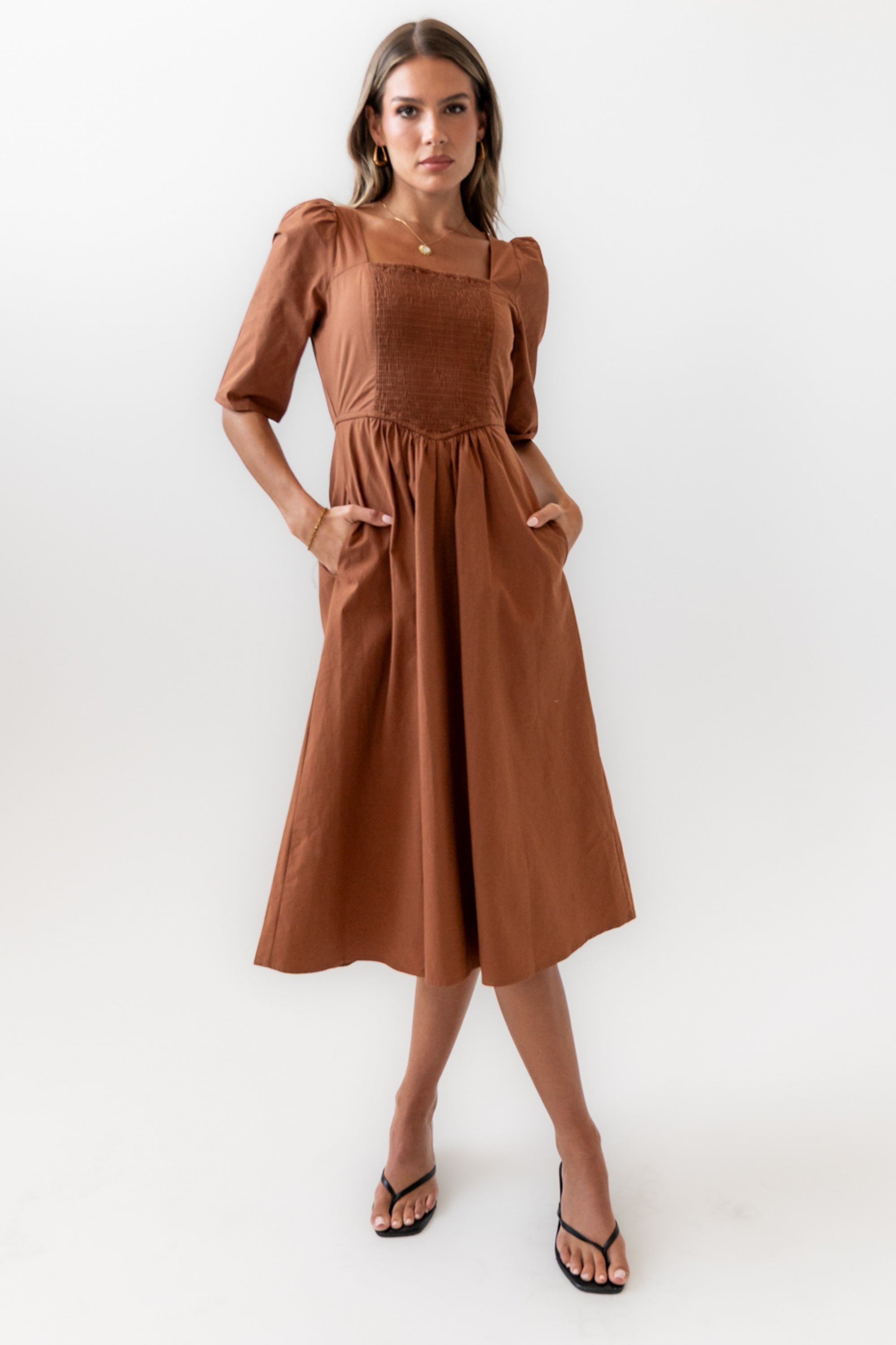 Paisley Smocked Midi Dress in Rust - FINAL SALE