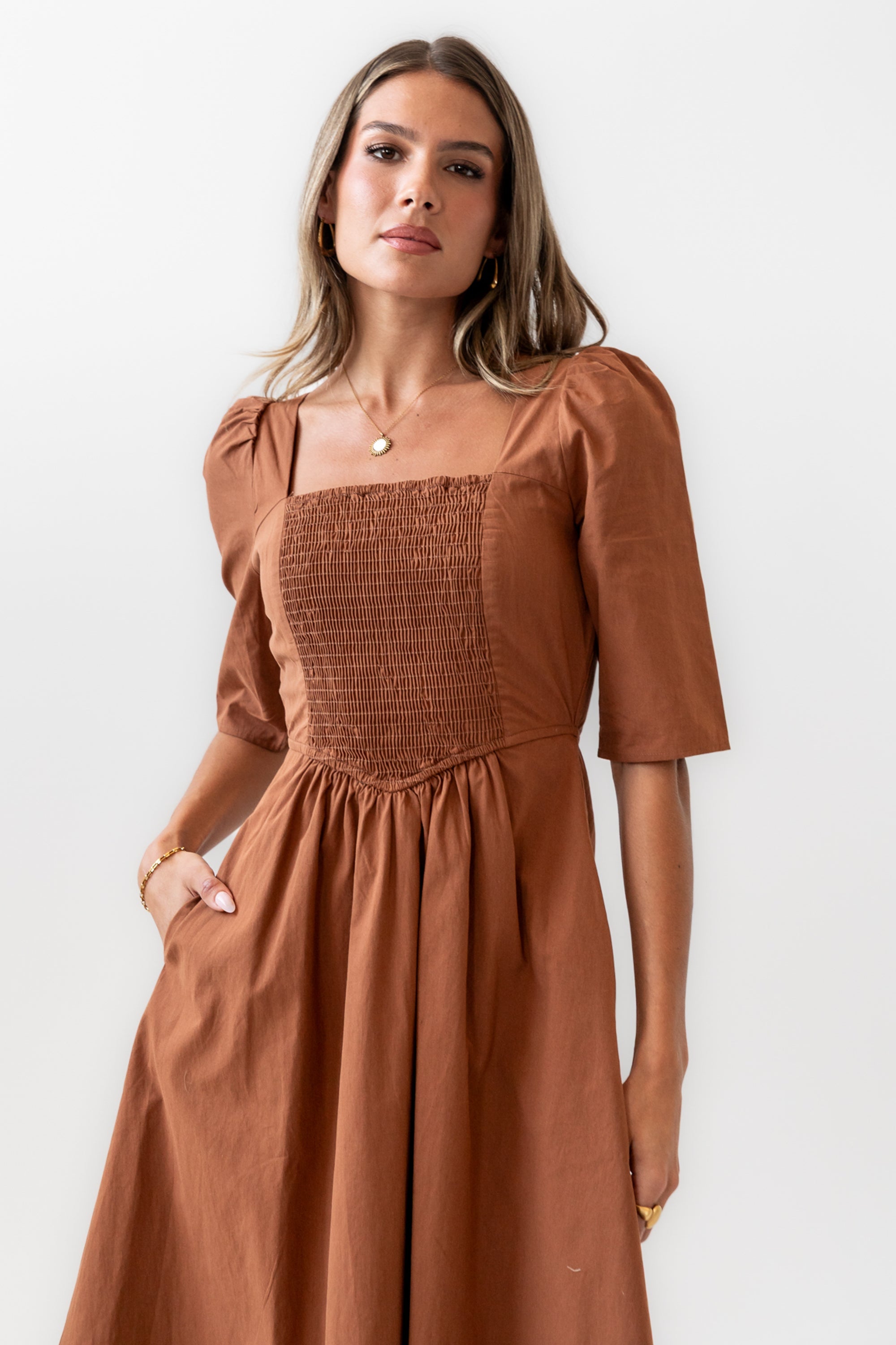 Paisley Smocked Midi Dress in Rust - FINAL SALE