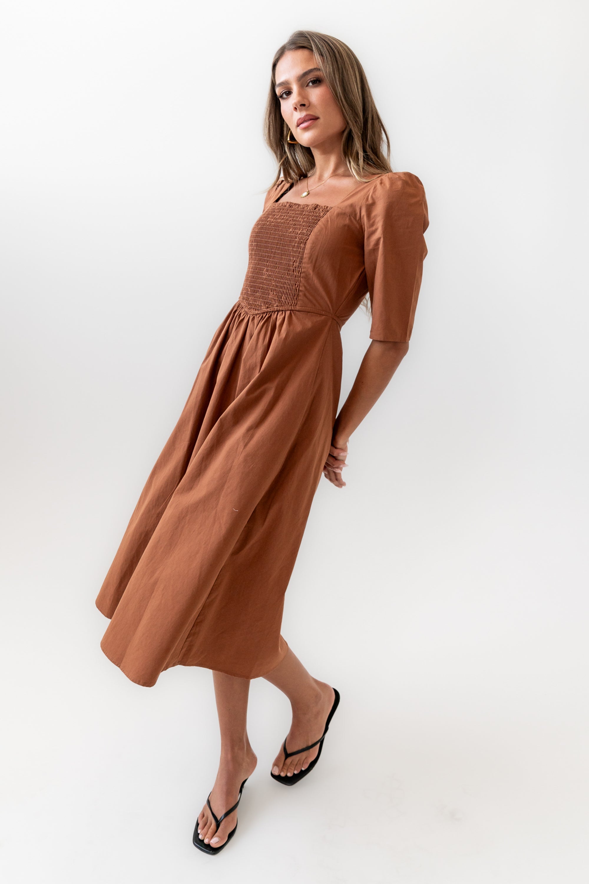 Paisley Smocked Midi Dress in Rust - FINAL SALE