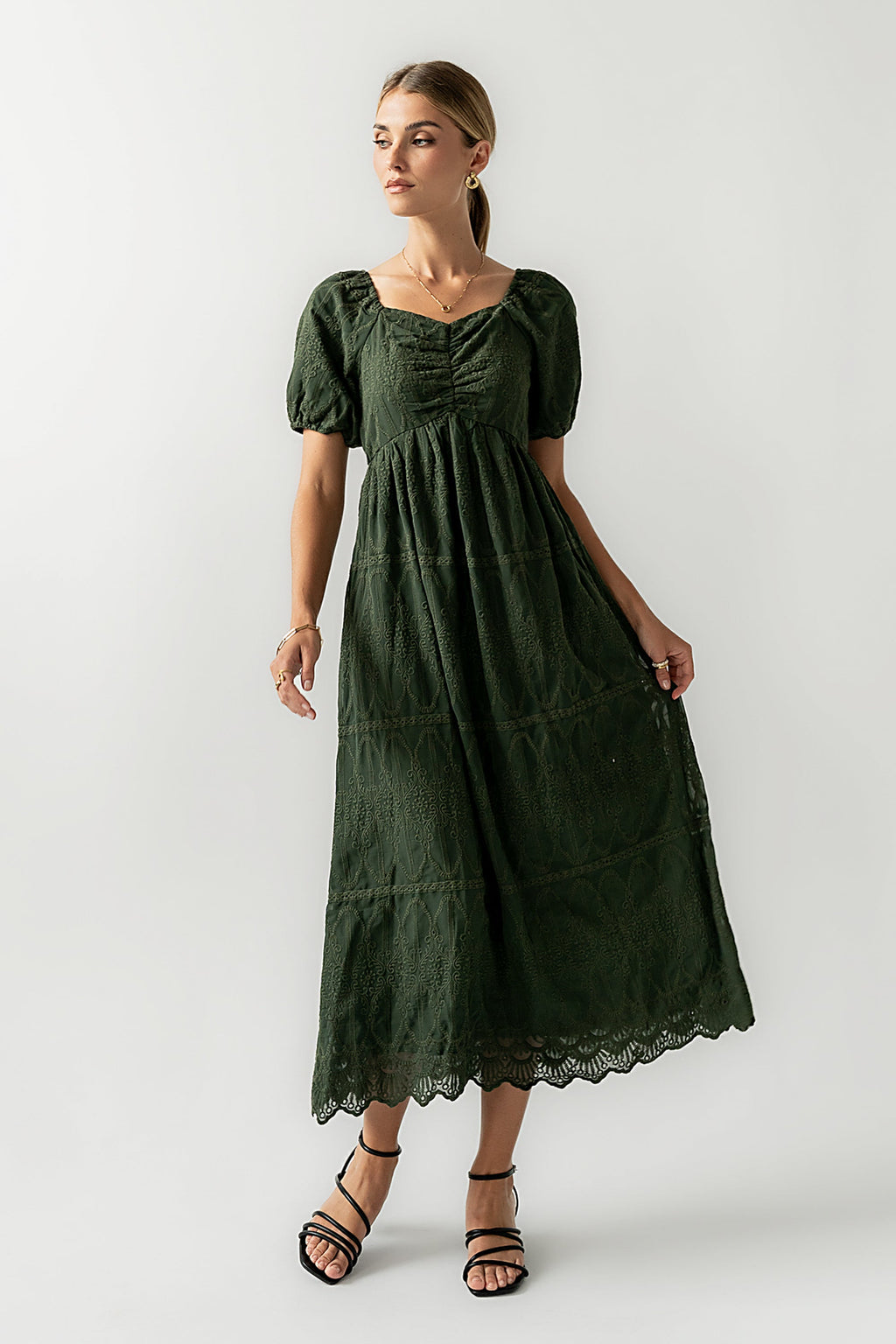 Luca Embroidered Maxi Dress in Hunter Green - FINAL SALE