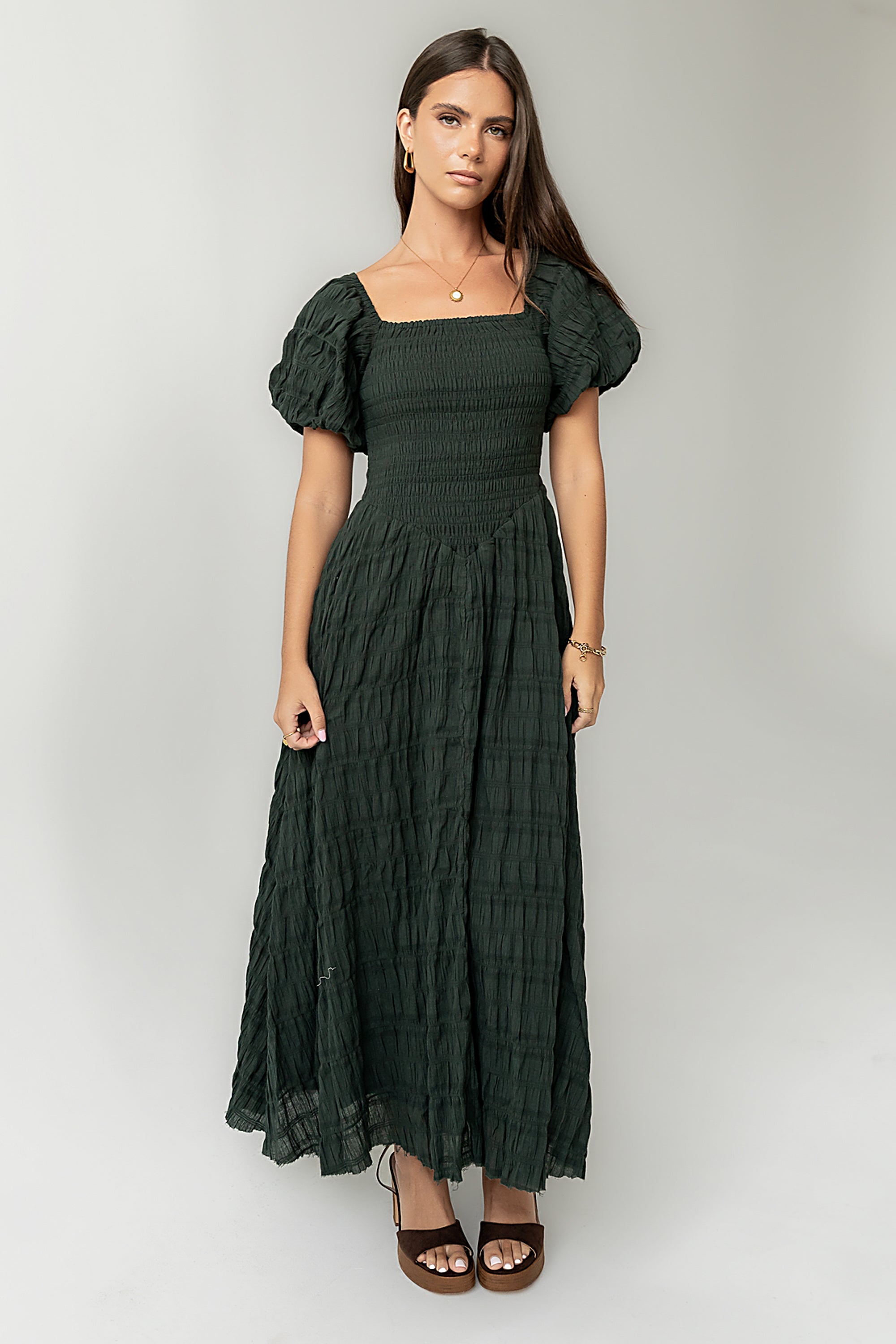 Beckie Smocked Maxi Dress in Green - FINAL SALE