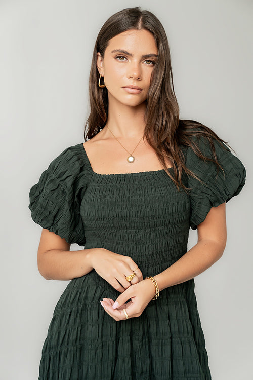 Beckie Smocked Maxi Dress in Green - FINAL SALE