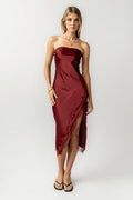 Goldie Lace Trim Midi Dress in Wine