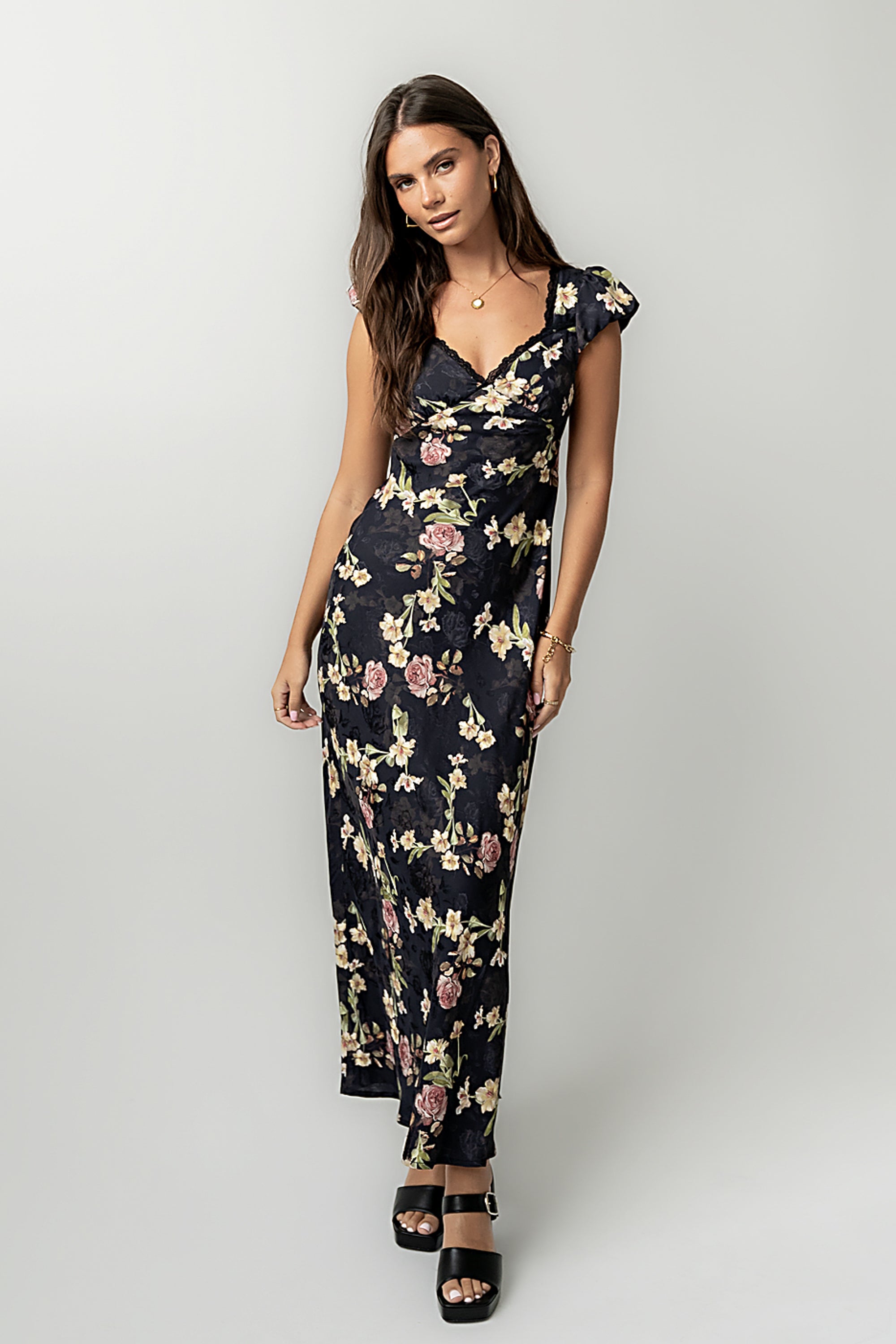 Asa Floral Maxi Dress in Black