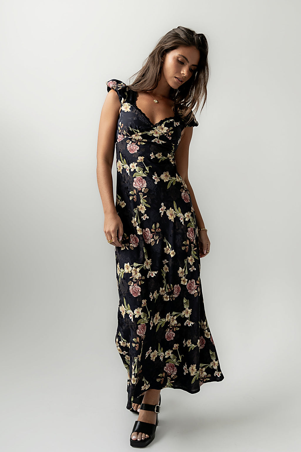 Asa Floral Maxi Dress in Black