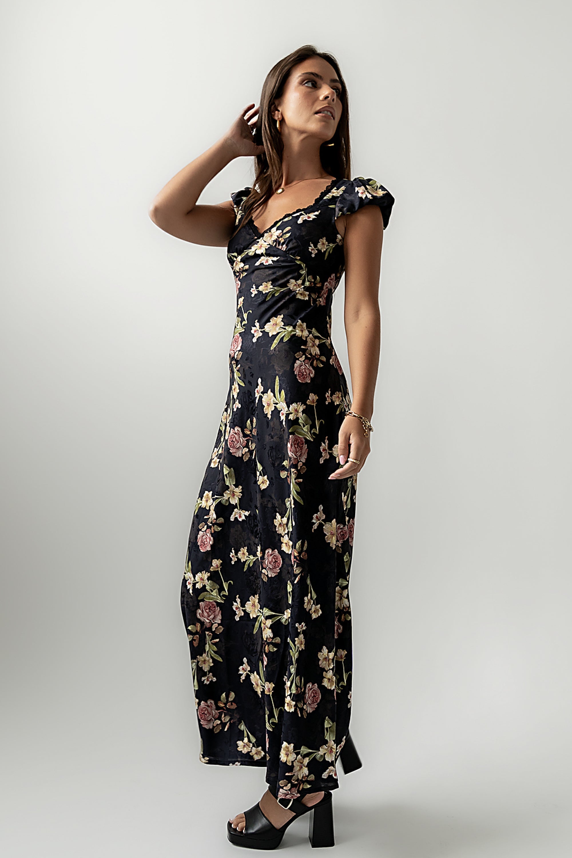 Asa Floral Maxi Dress in Black