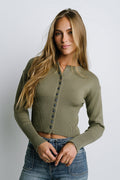 Julia Ribbed Cardigan in Olive - FINAL SALE