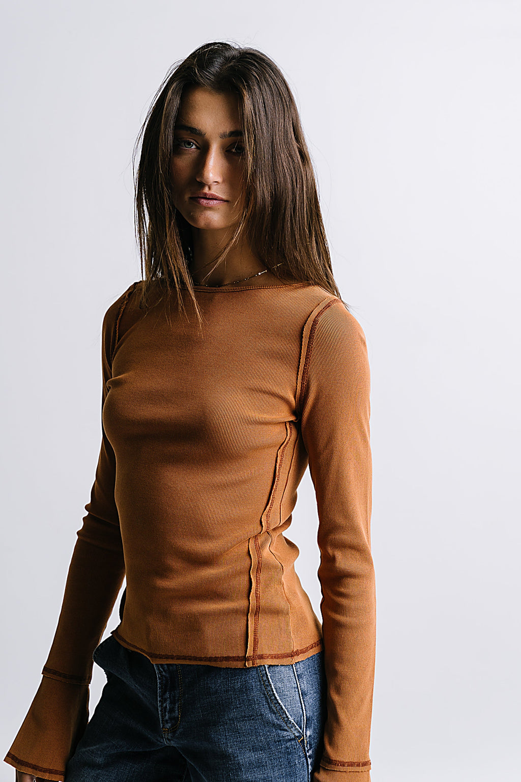 Toby Ribbed Top in Rust - FINAL SALE