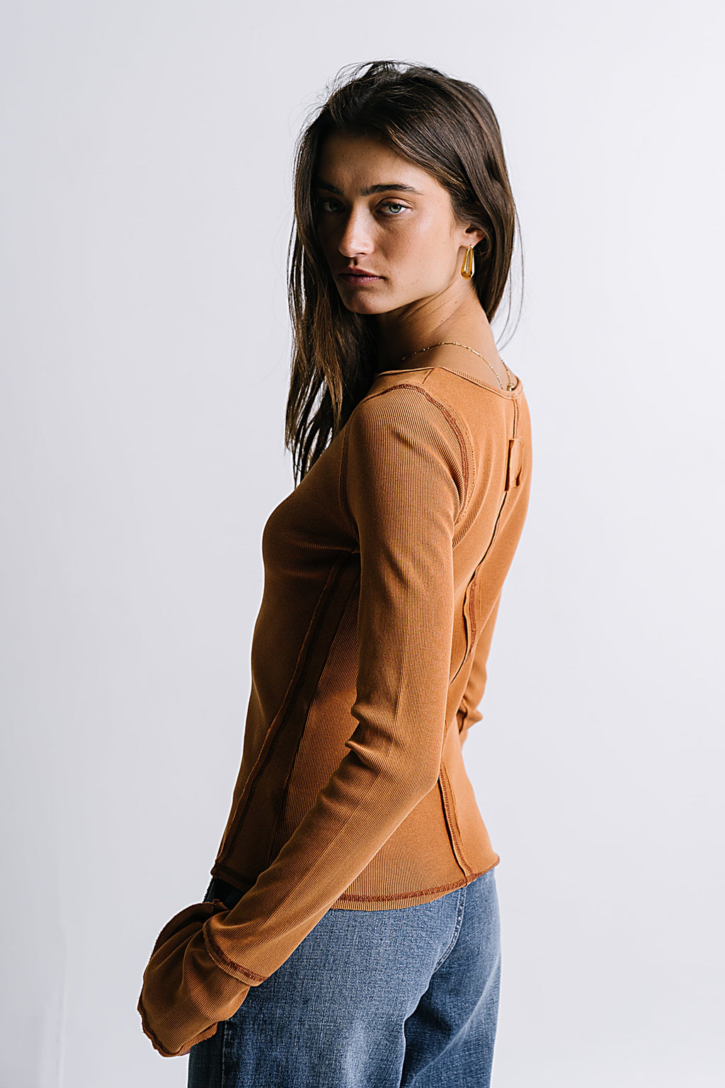 Toby Ribbed Top in Rust - FINAL SALE