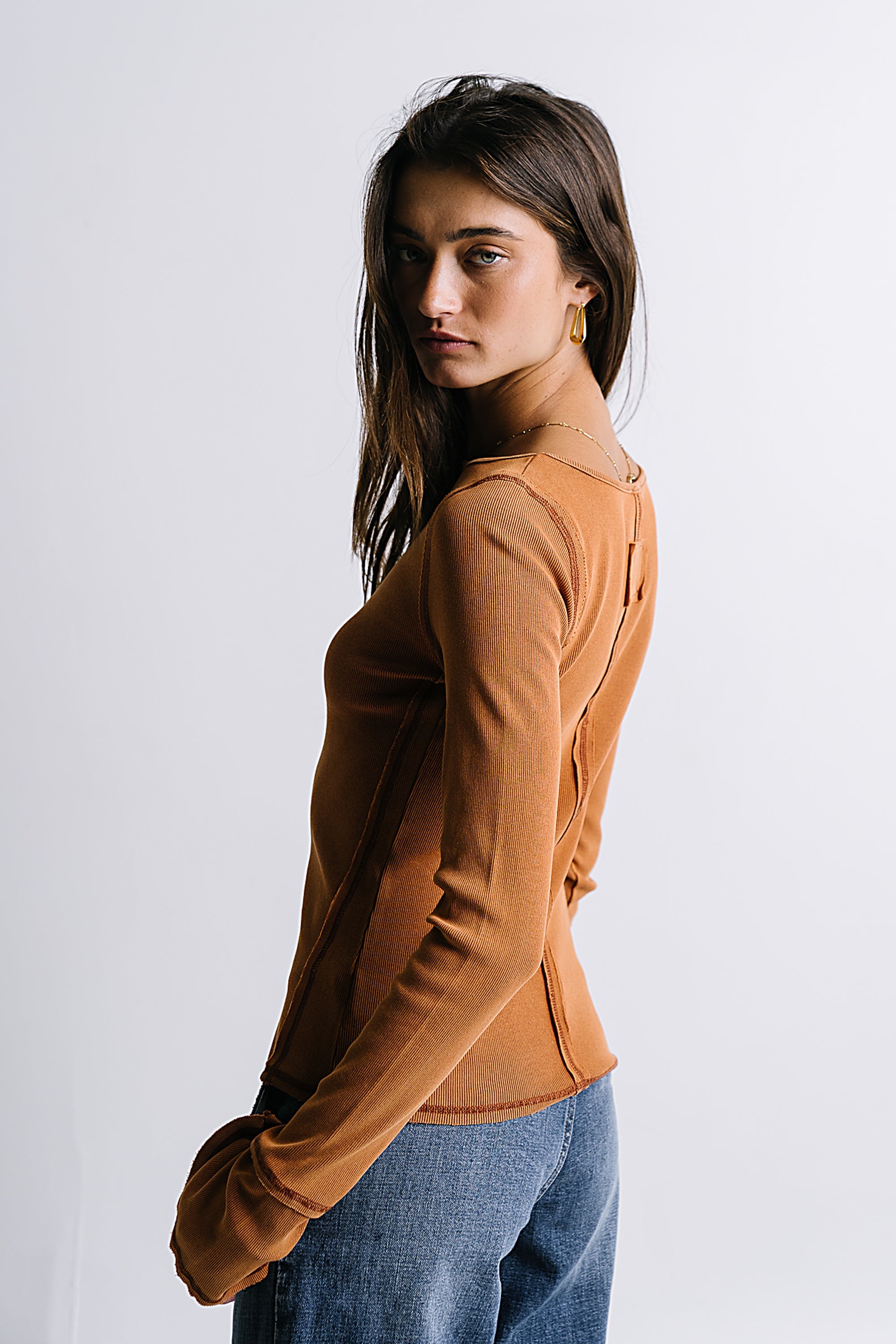 Toby Ribbed Top in Rust - FINAL SALE