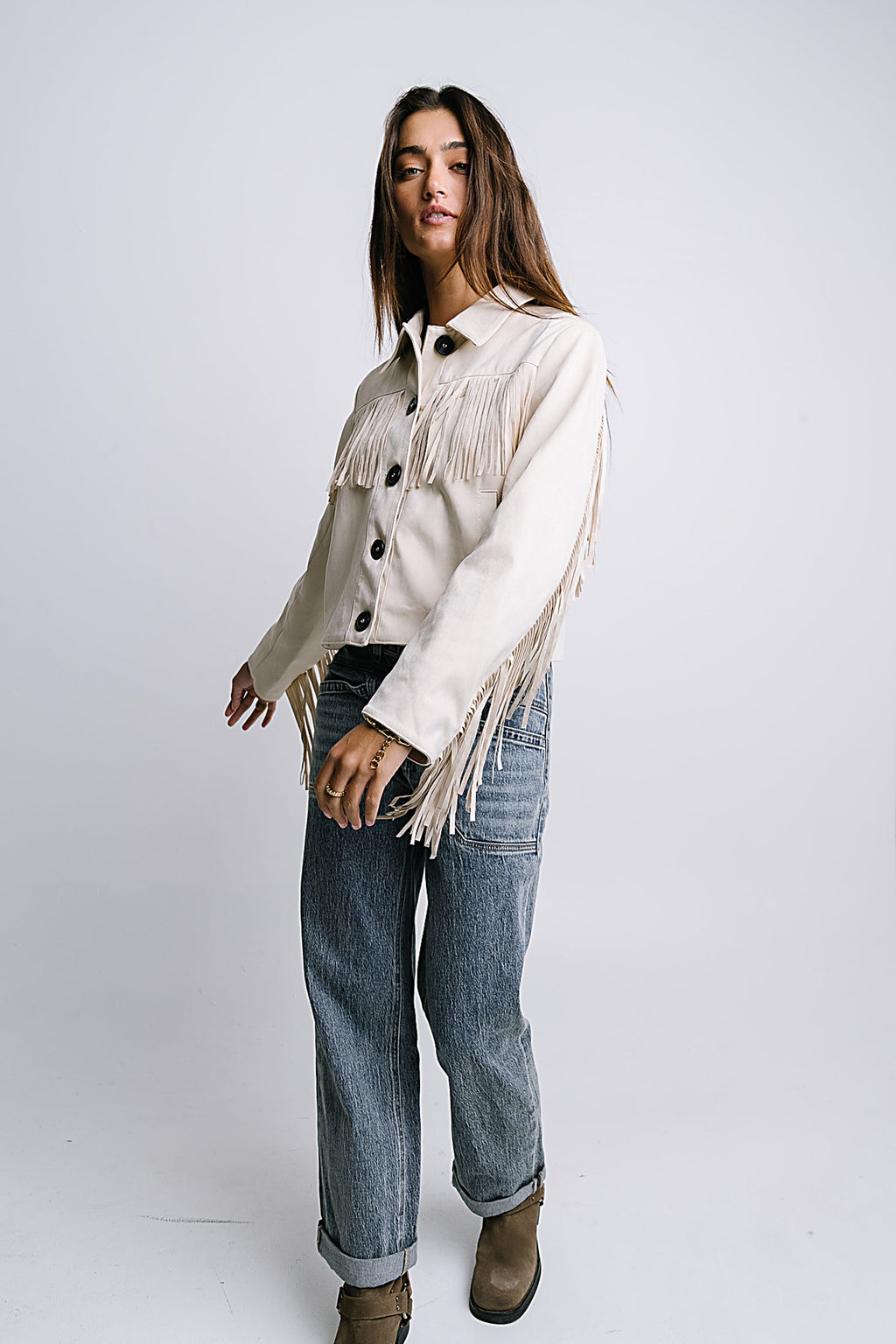 Bridget Fringe Jacket in Bone