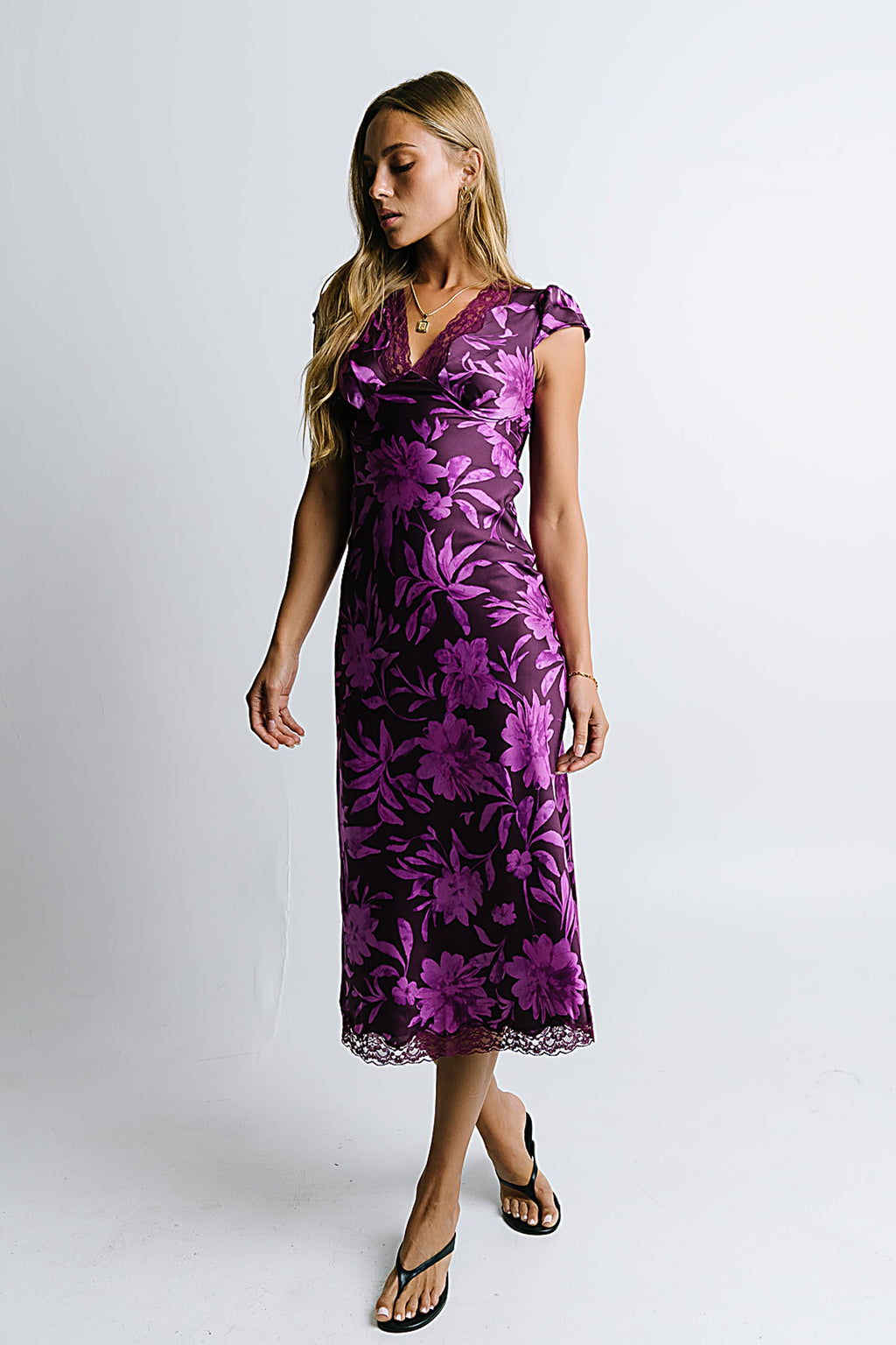 Cashe Lace Trim Maxi Dress