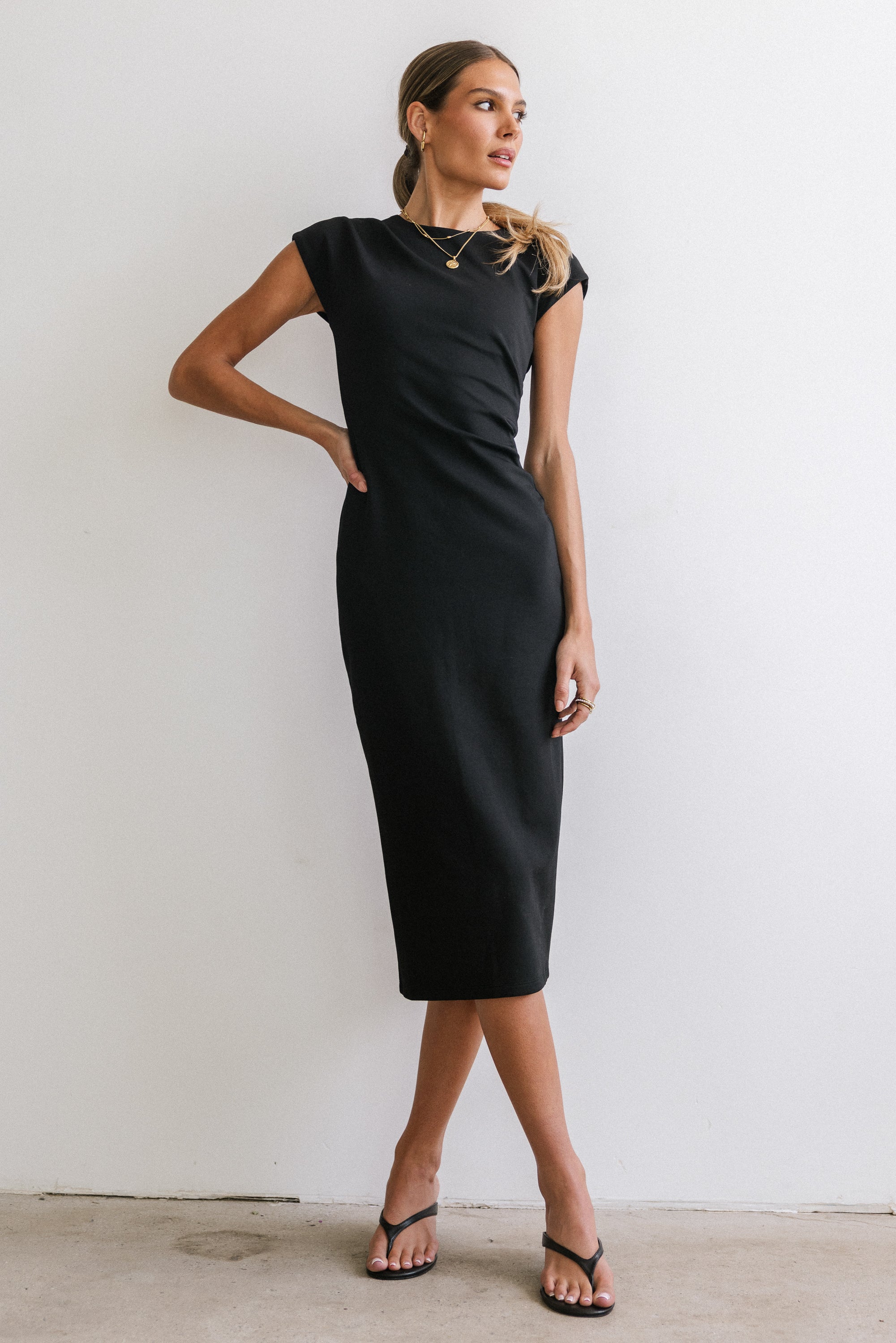 Ivy Fitted Midi Dress in Black