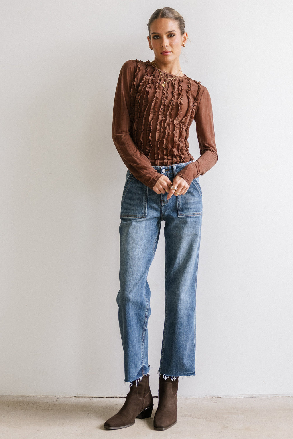 Marie Sheer Top in Brown