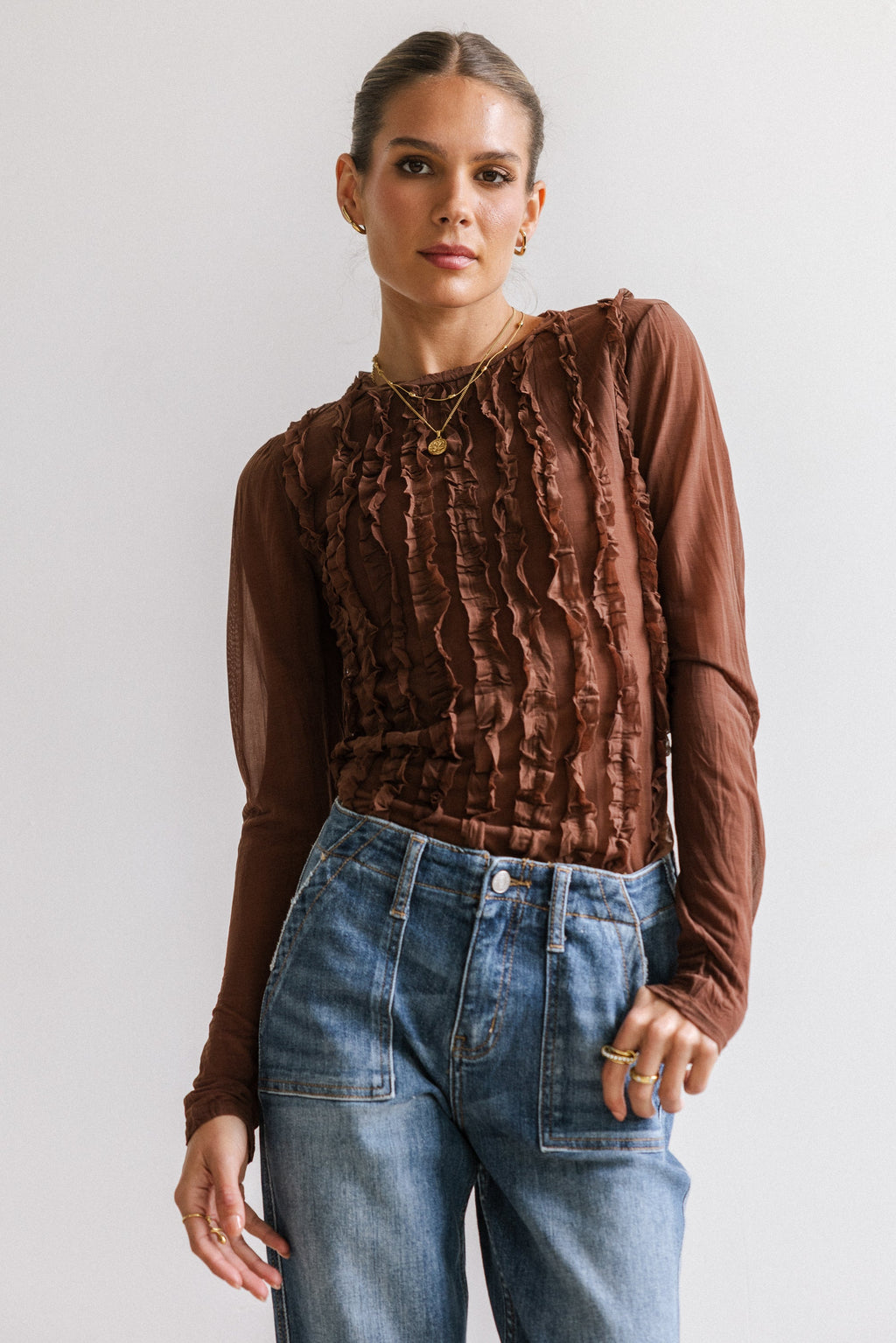 Marie Sheer Top in Brown