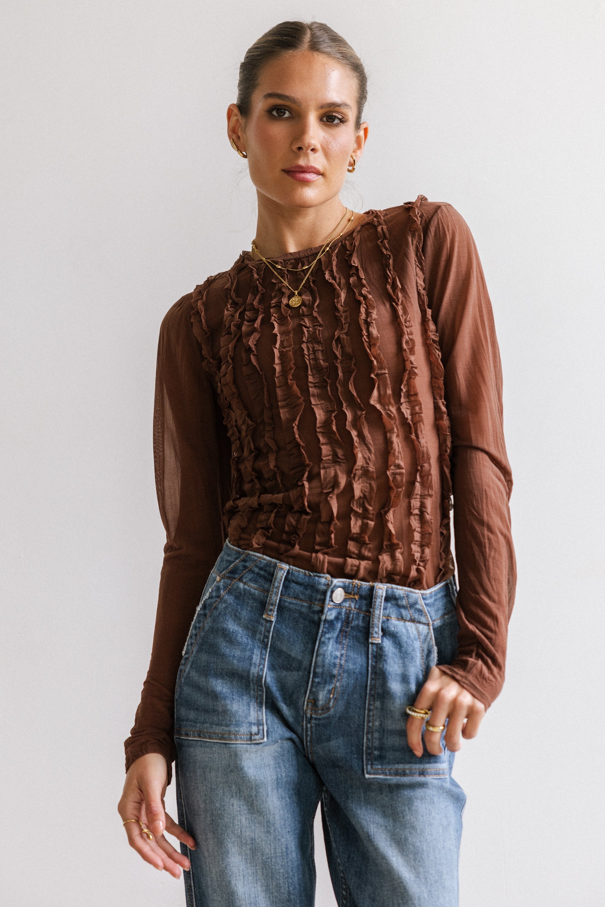 Marie Sheer Top in Brown
