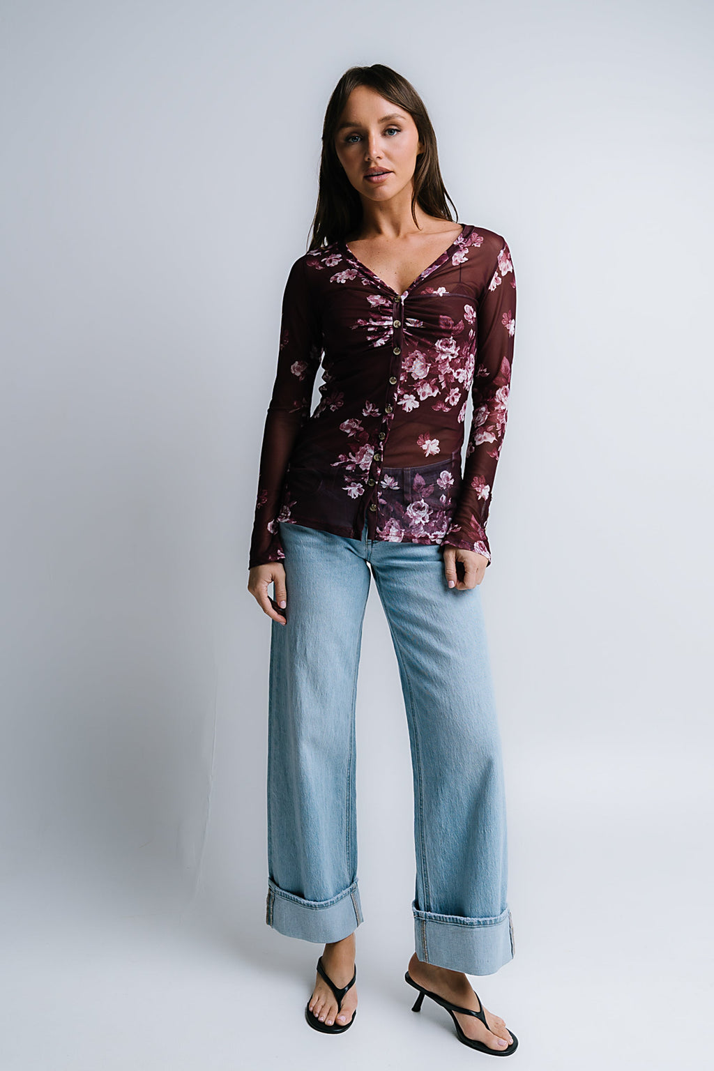 Sammy Floral Mesh Top in Wine