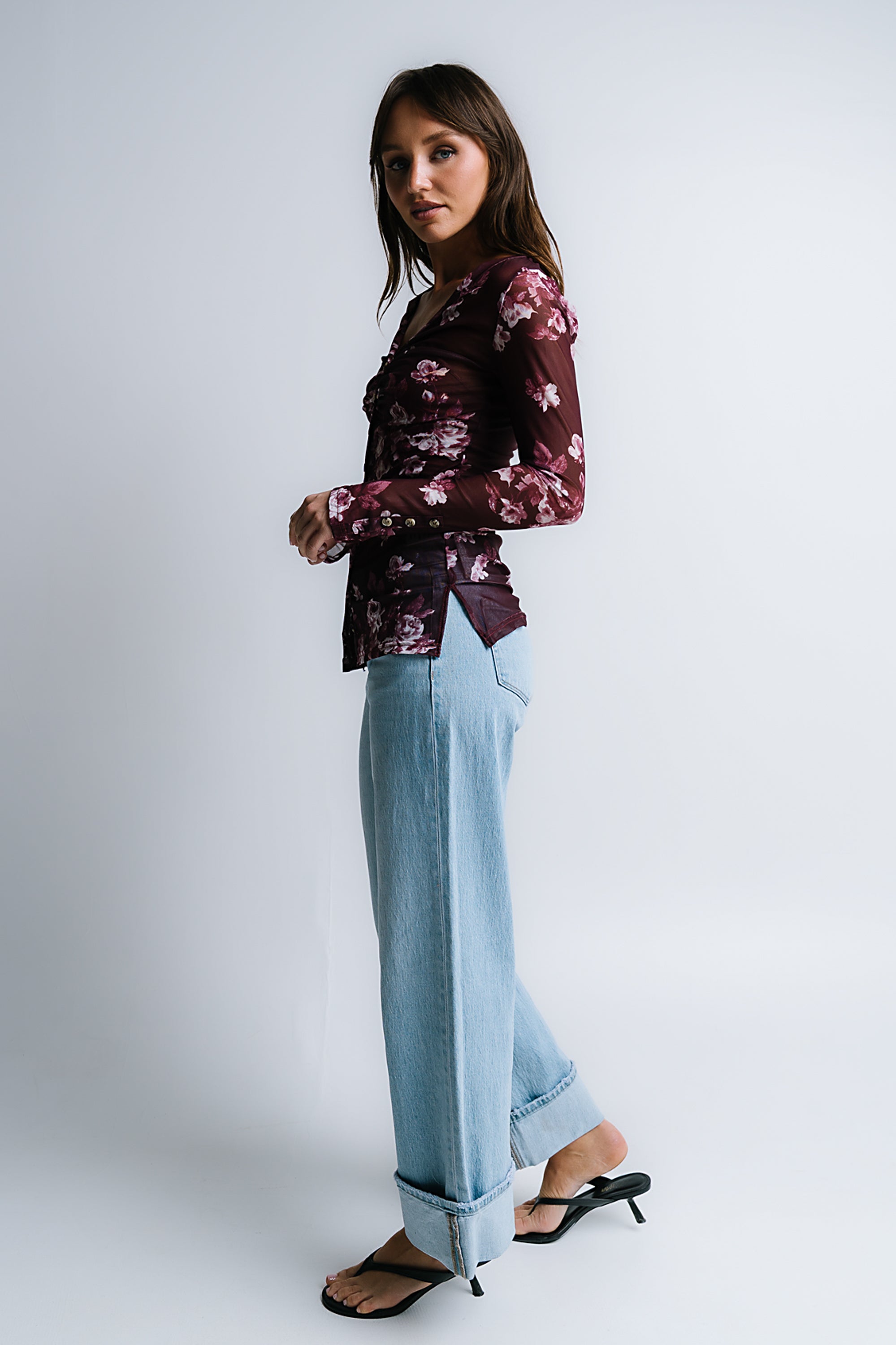 Sammy Floral Mesh Top in Wine