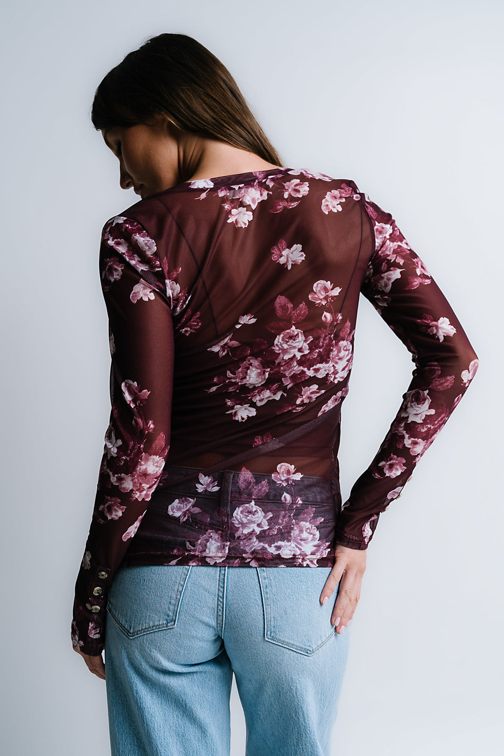 Sammy Floral Mesh Top in Wine