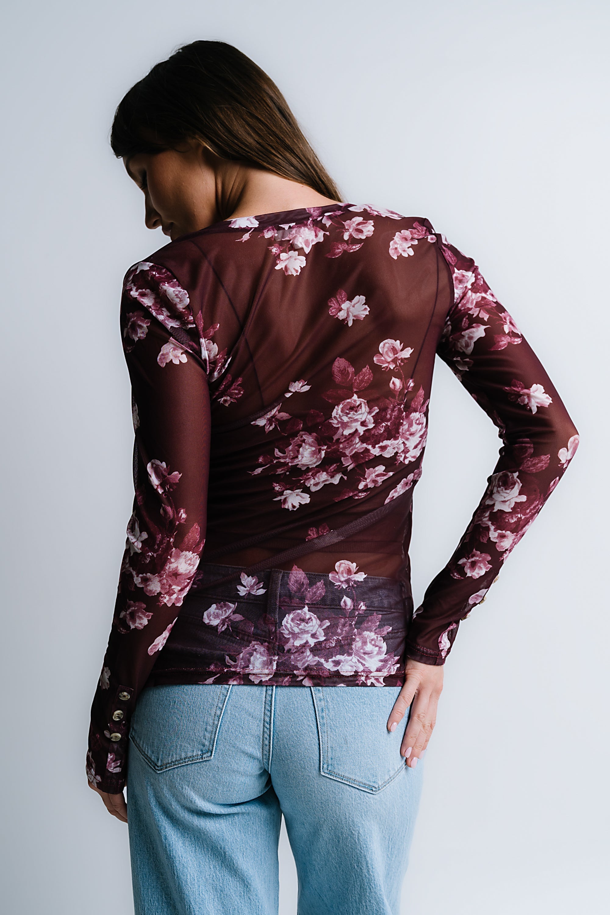 Sammy Floral Mesh Top in Wine
