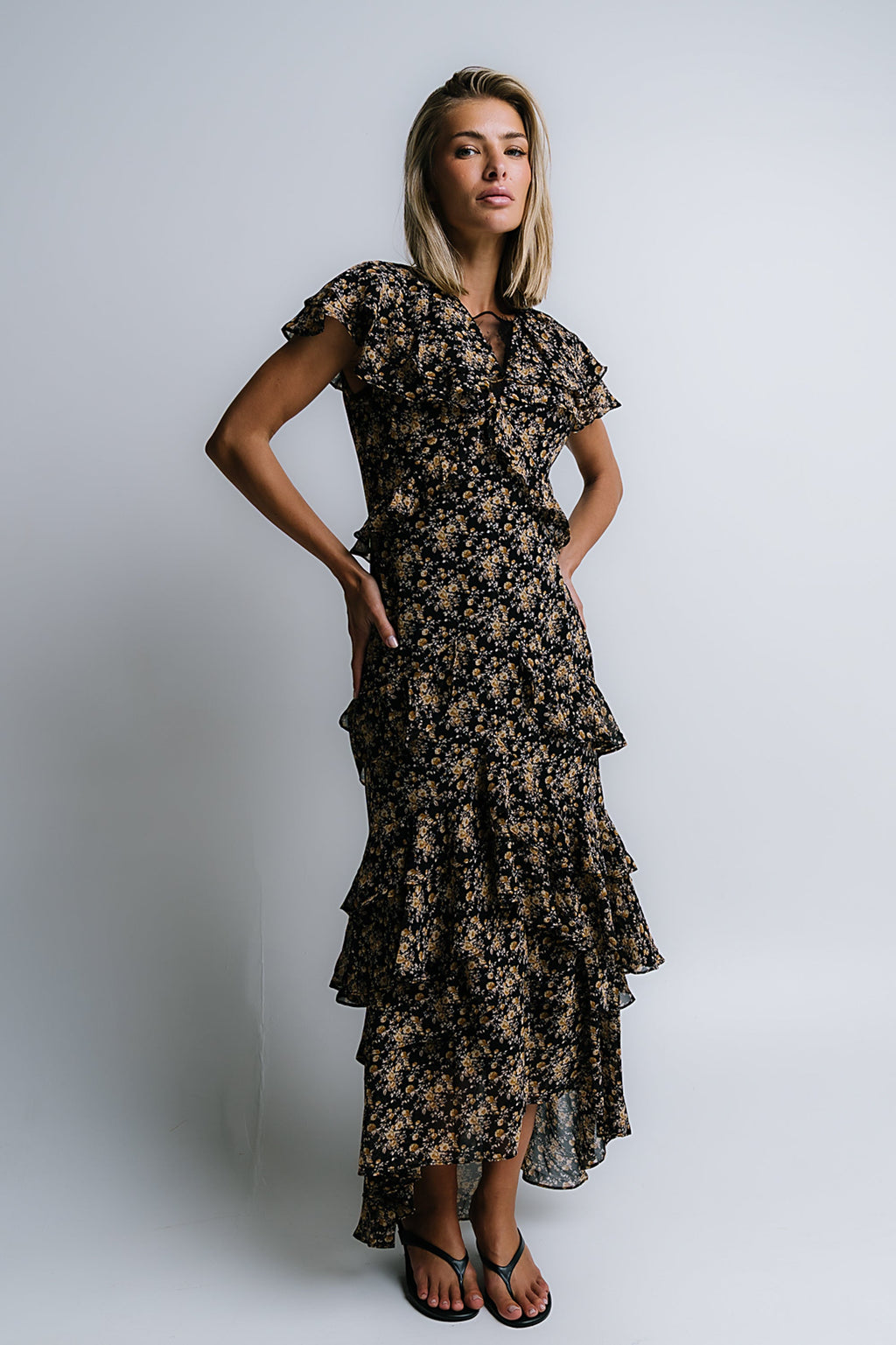 James Ruffle Maxi Dress in Black - FINAL SALE