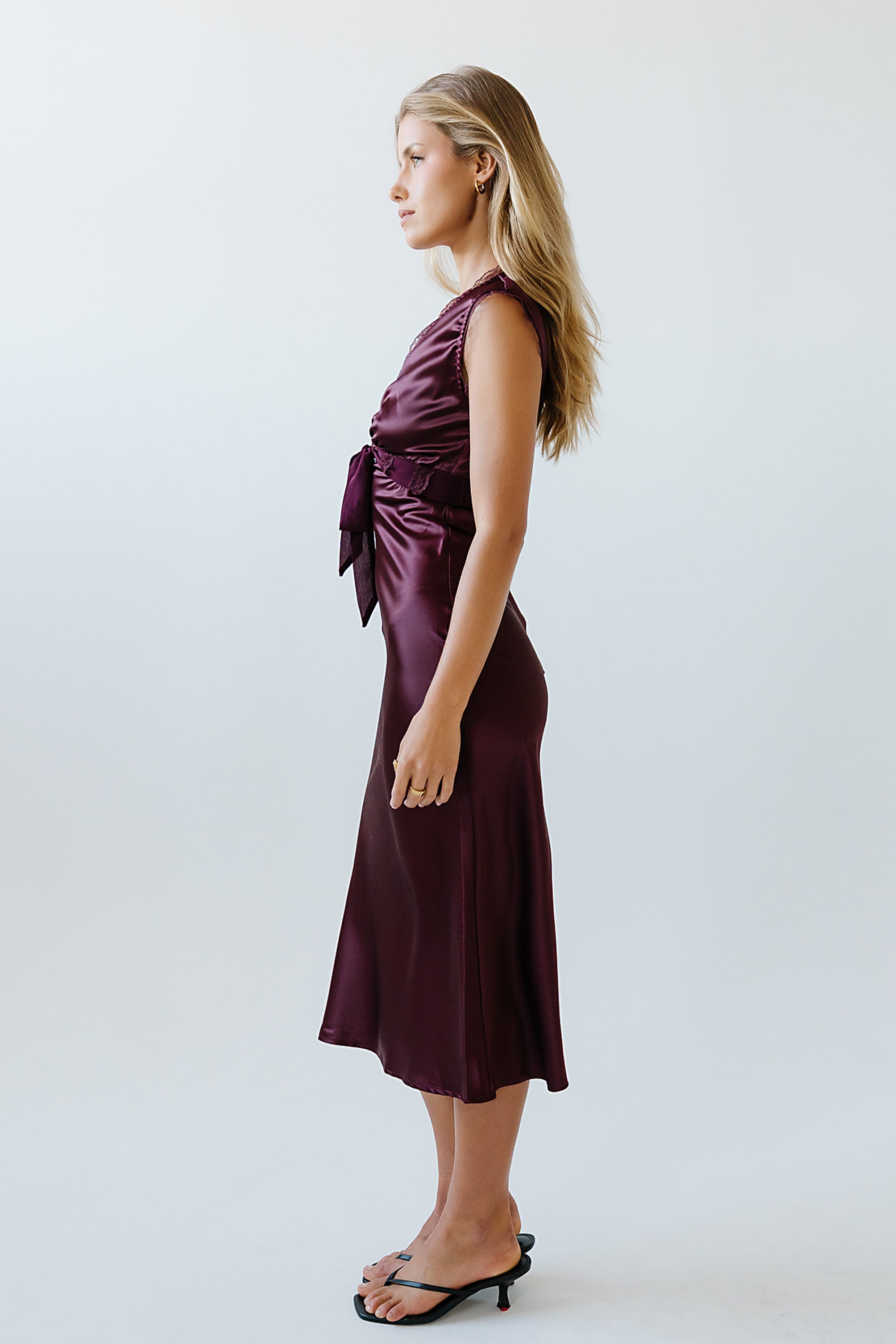 Riley Lace Trim Maxi Dress in Burgundy