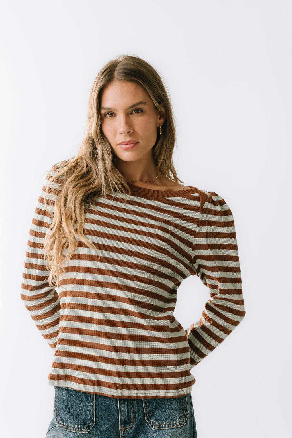 Kathy Waffle Knit Top in Brown