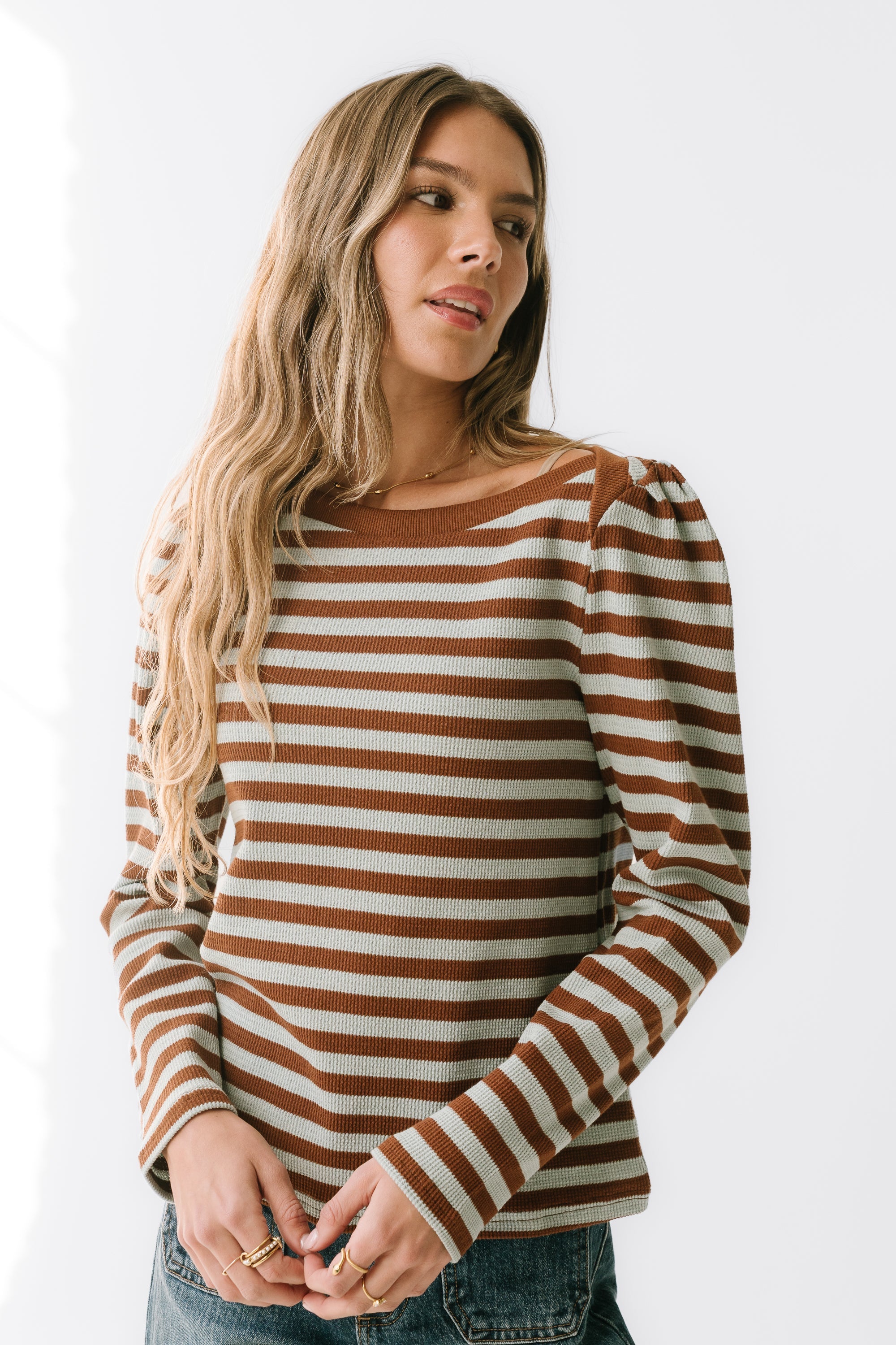 Kathy Waffle Knit Top in Brown