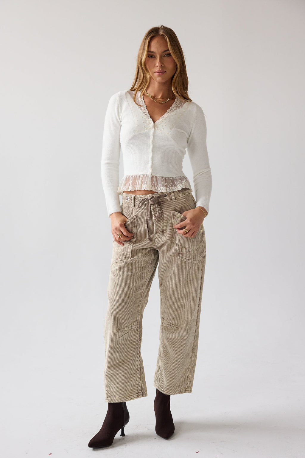 Angie Lace Trim Sweater in ivory