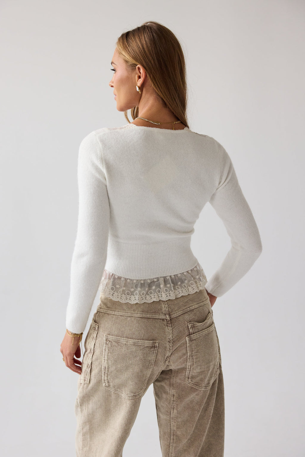 Angie Lace Trim Sweater in ivory