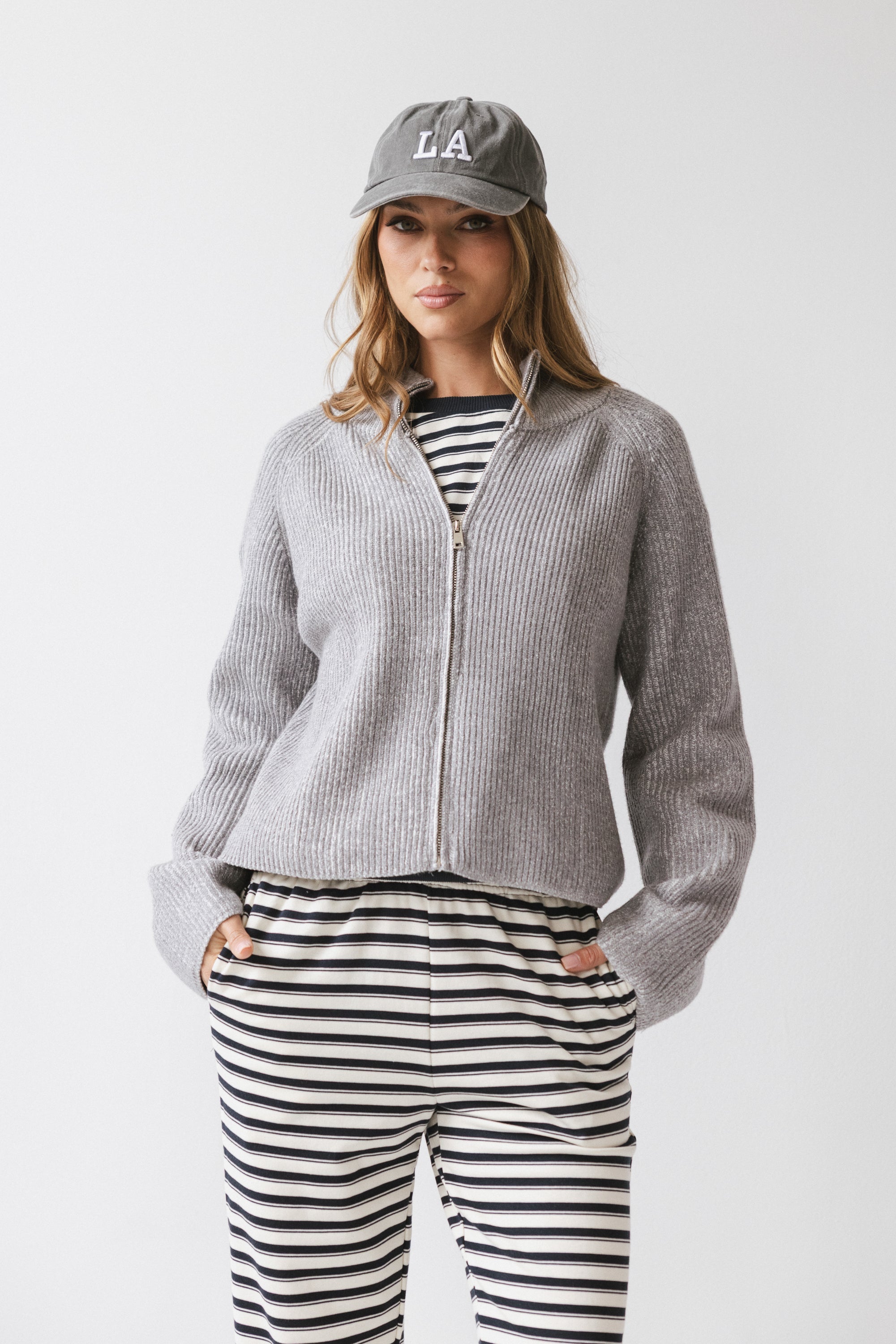 Abbie Ribbed Jacket in Grey