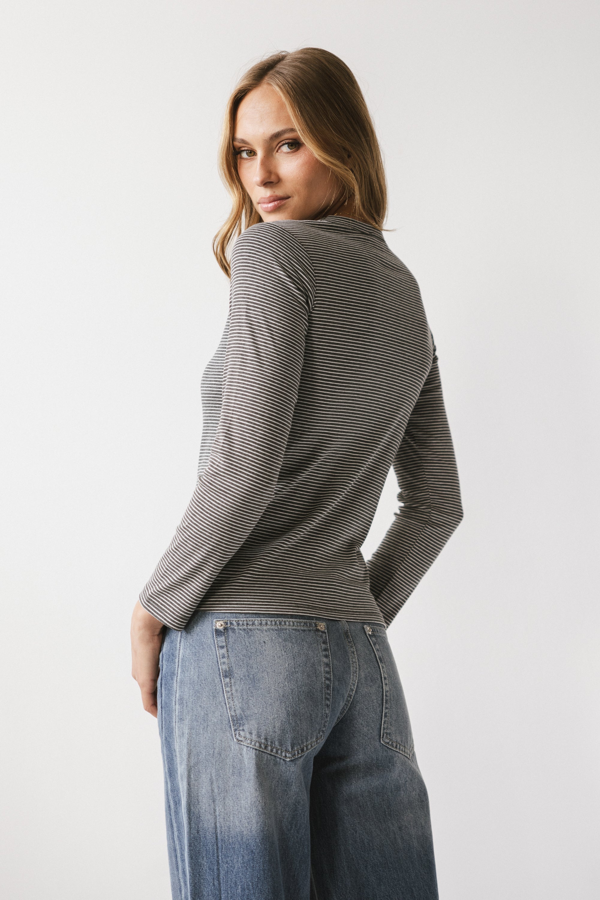 Makayla Shirt in Striped Charcoal