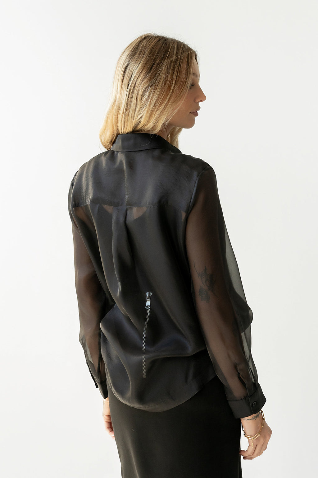 Liberty Sheer Button Up Blouse in Black