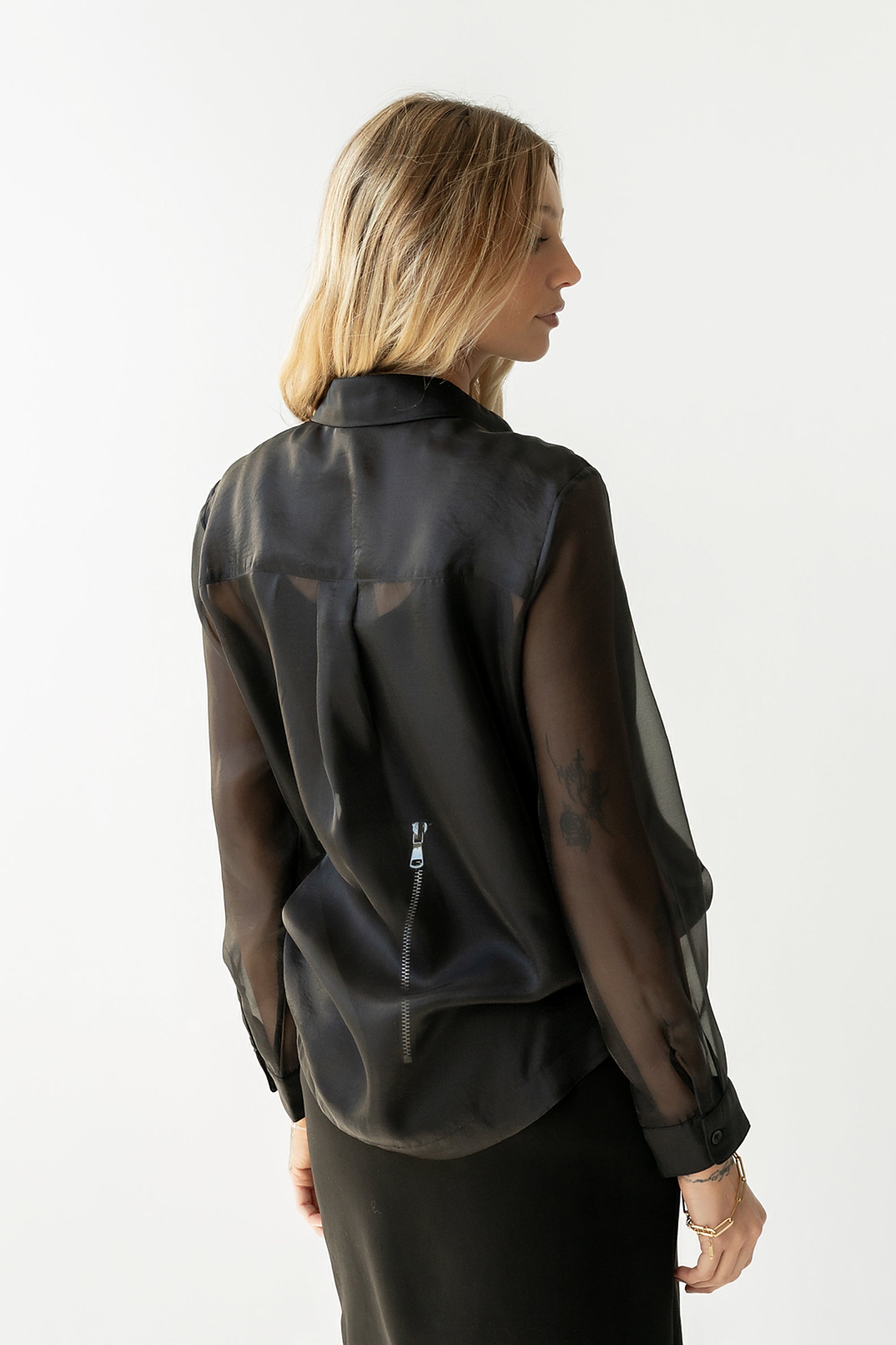 Liberty Sheer Button Up Blouse in Black